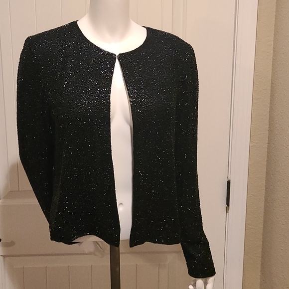 Nordstrom Cecily Brown Womens Size M Gorgeous Black Beaded Silk Jacket - Picture 1 of 10